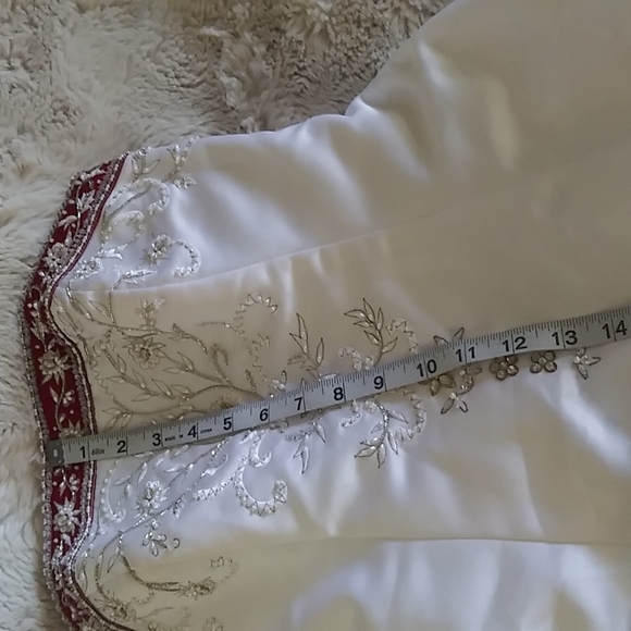 SOLD. Alfred Angelo Beaded Satin Wedding Gown with Red Trim - Picture 17 of 17